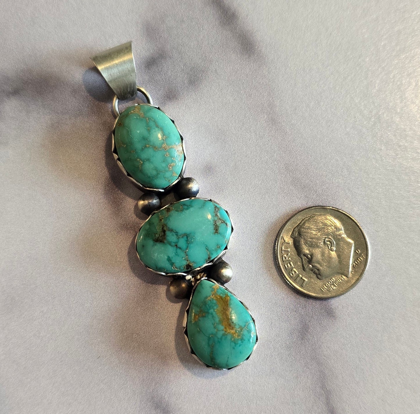 Emerald Valley Turquoise and Sterling Cluster Drop Pendant