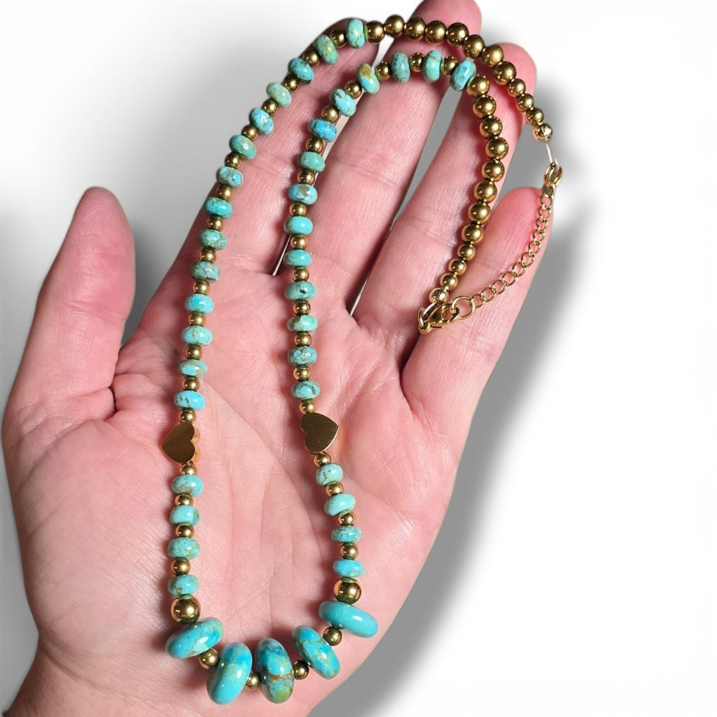 18K Gold PVD Stainless Steel & Kingman Turquoise Necklace 17.5-19 inches