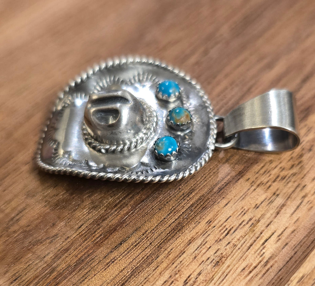 Bobby Platero Kingman Turquoise & Sterling Cowboy Hat Pendant