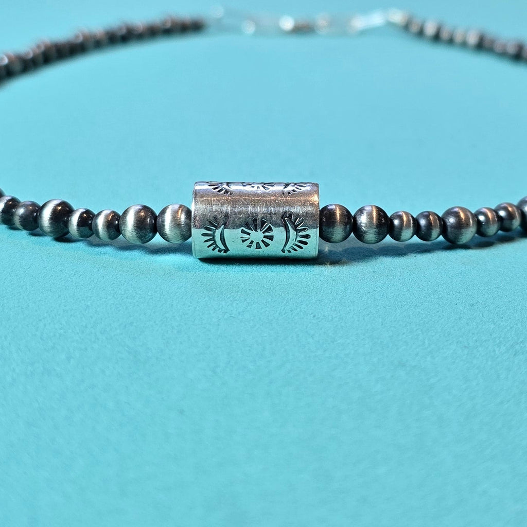 Sterling Barrel Bead 16 inch Sterling Pearl Necklace