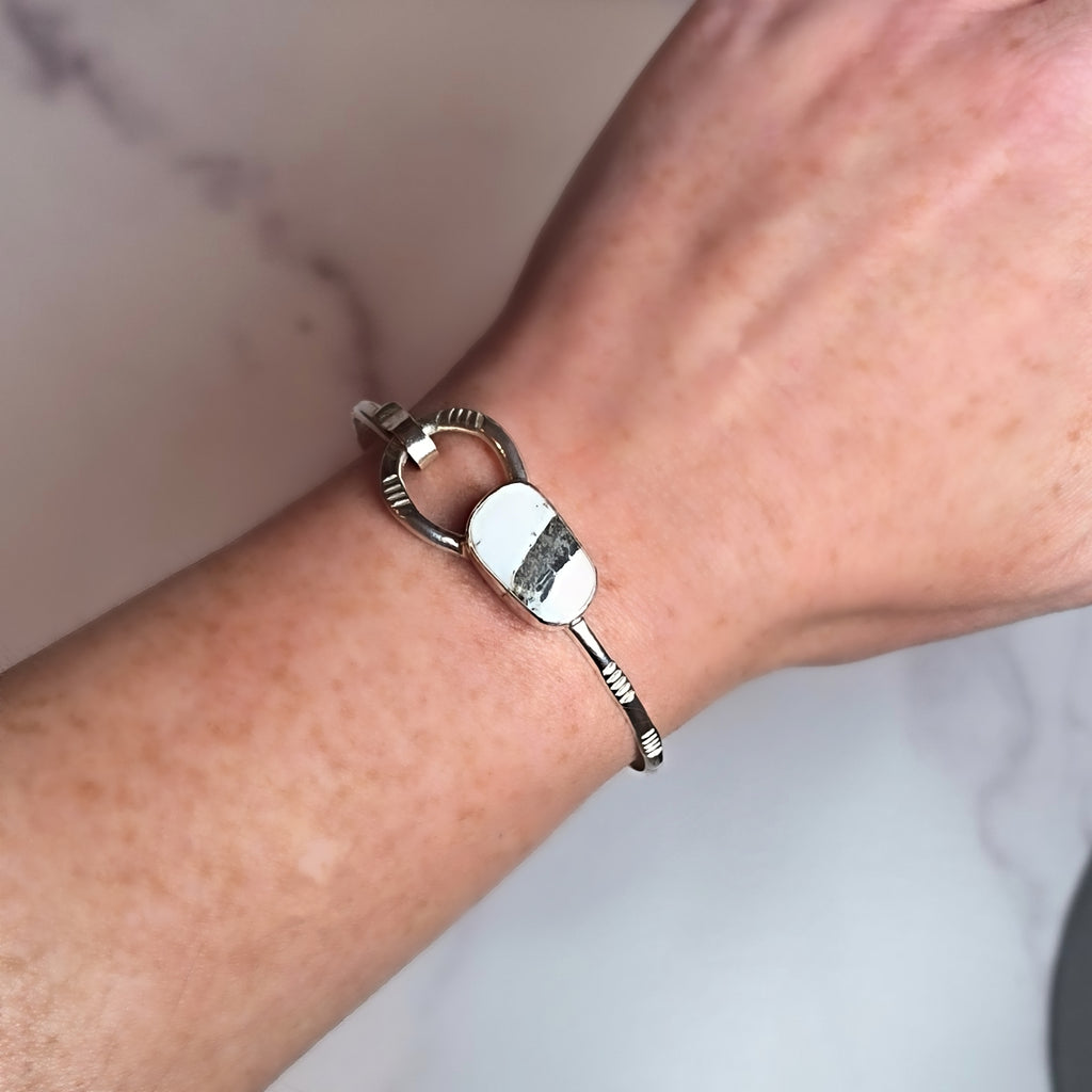 Native Made White Buffalo & Sterling Bangle