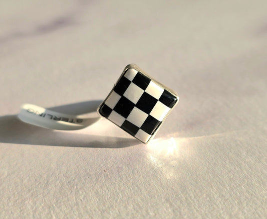 Black & White Checkered Ring Size 8.5