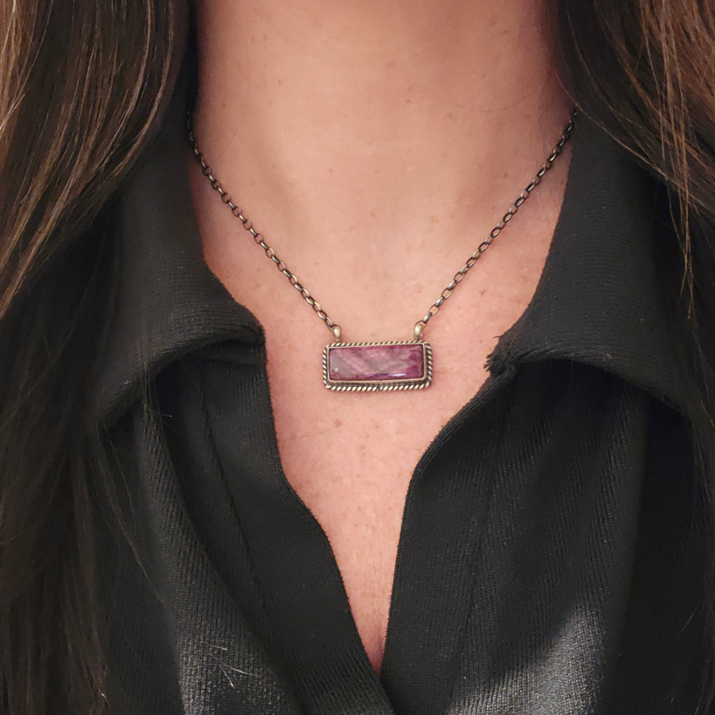 Purple Spiny & Sterling Bar Necklace