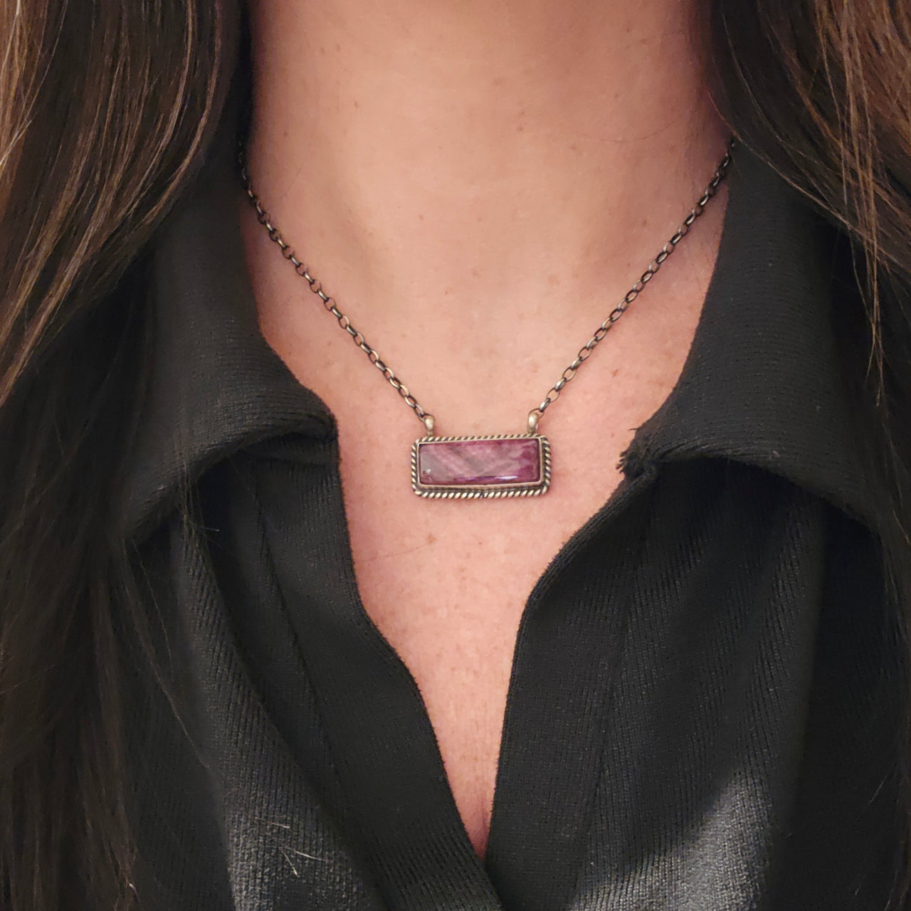 Purple Spiny & Sterling Bar Necklace