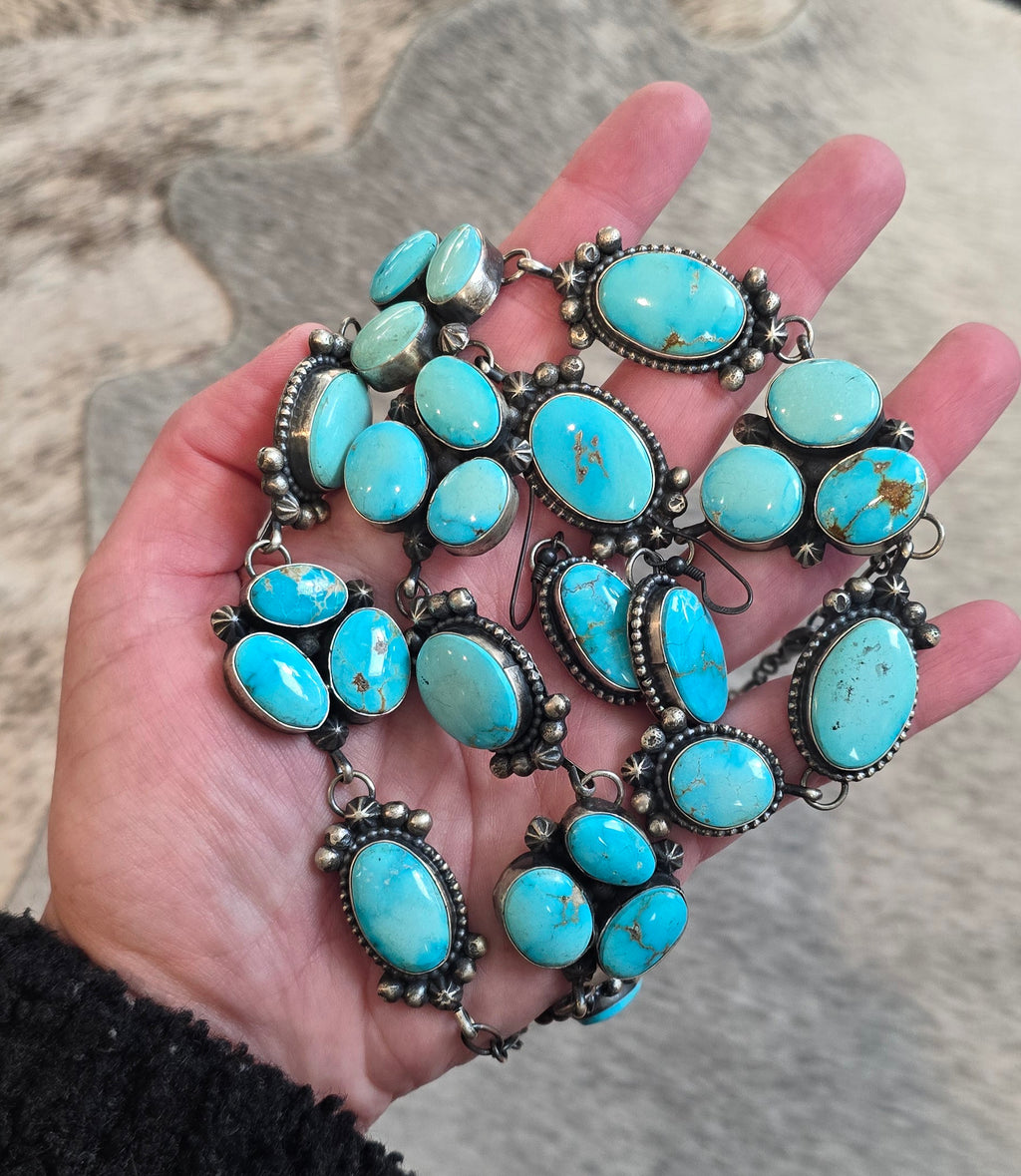 Lorenzo Juan Royston Turquoise, Sterling Lariat & Earrings Set