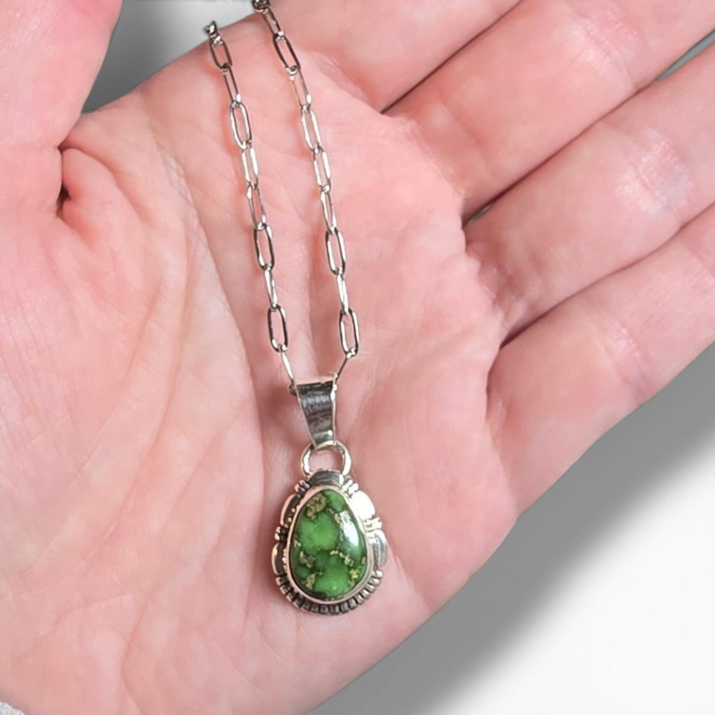 Native Made Sonoran Gold & Sterling Pendant With Free Stainless Steel Paper Clip Chain