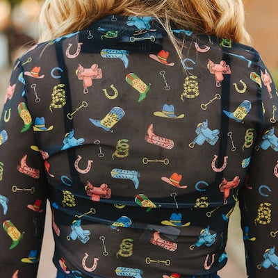 Colorful Western Print Long Sleeve Mesh Top *S-3XL