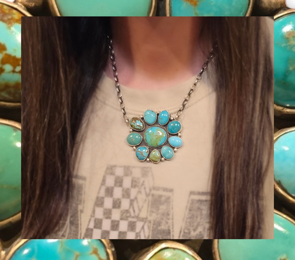 Geraldine James Kingman Turquoise & Sterling Cluster Necklace