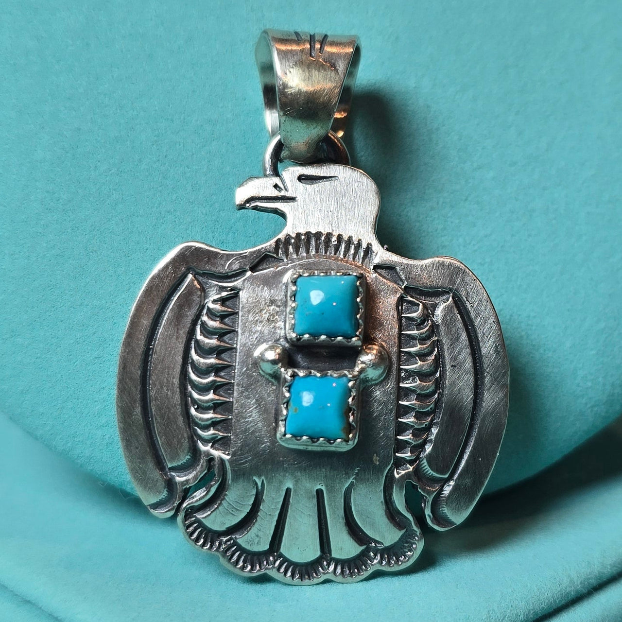 Robinson Martinez Sterling & Double Square Turquoise Pendant