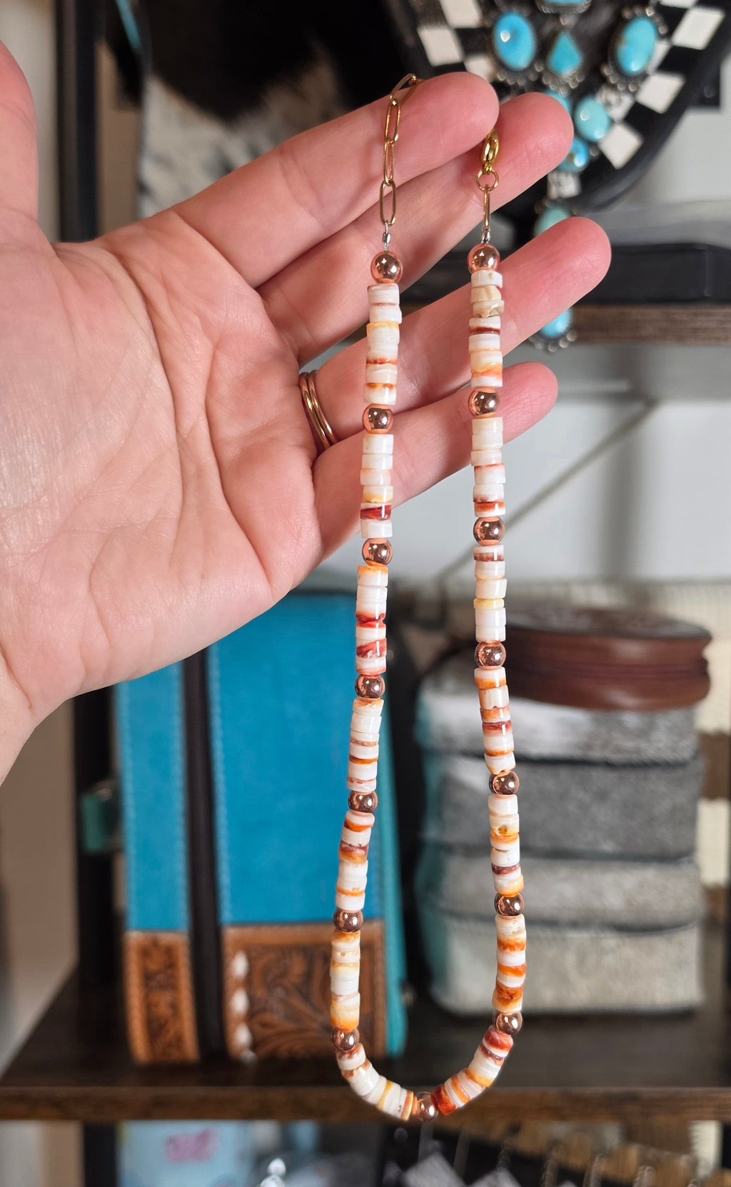 Orange Spiny & Rose Gold Necklace 16-18 inches