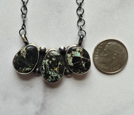 Native Made Black Jack and Sterling Necklace