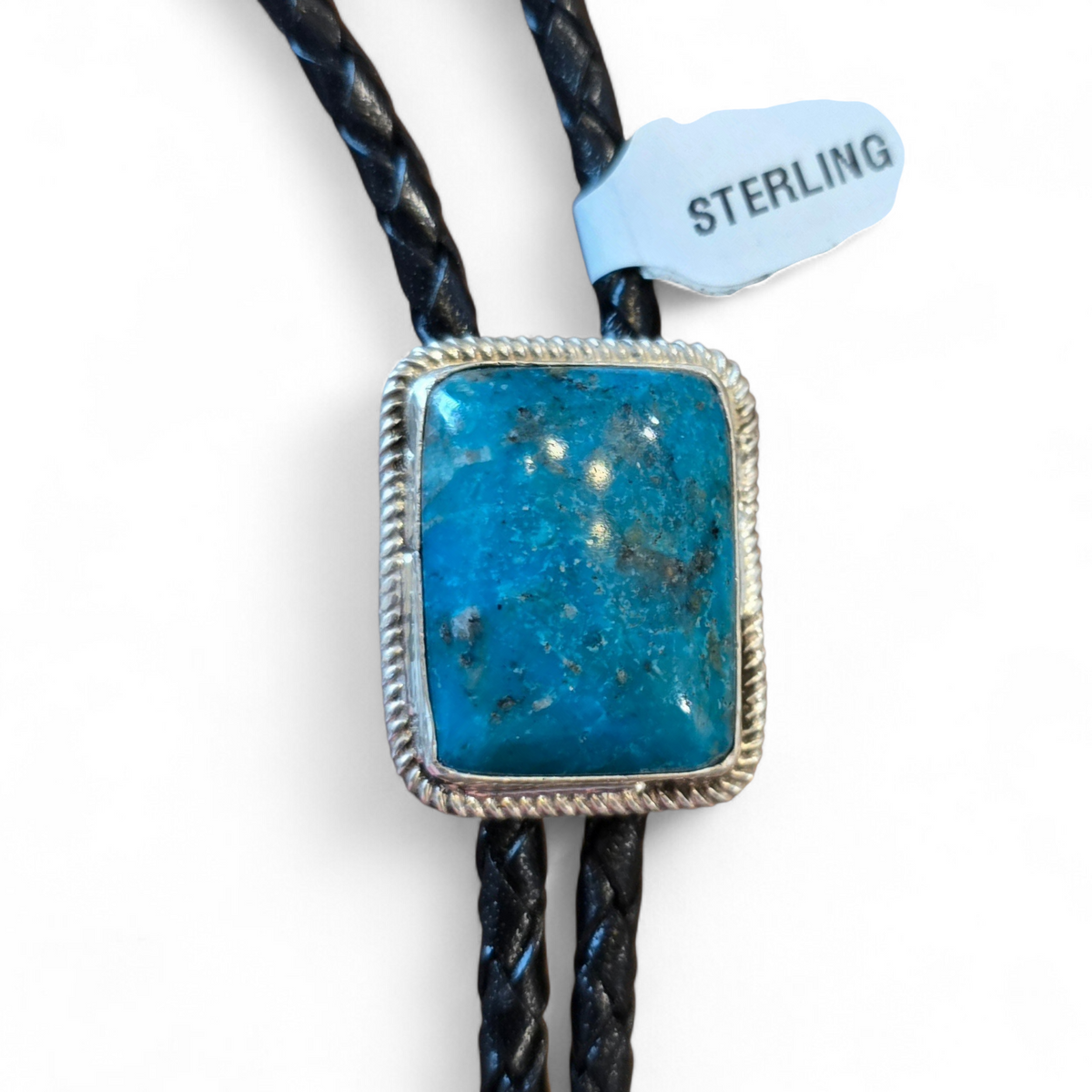 Native Made Kingman Turquoise, Sterling & Leather Bolo