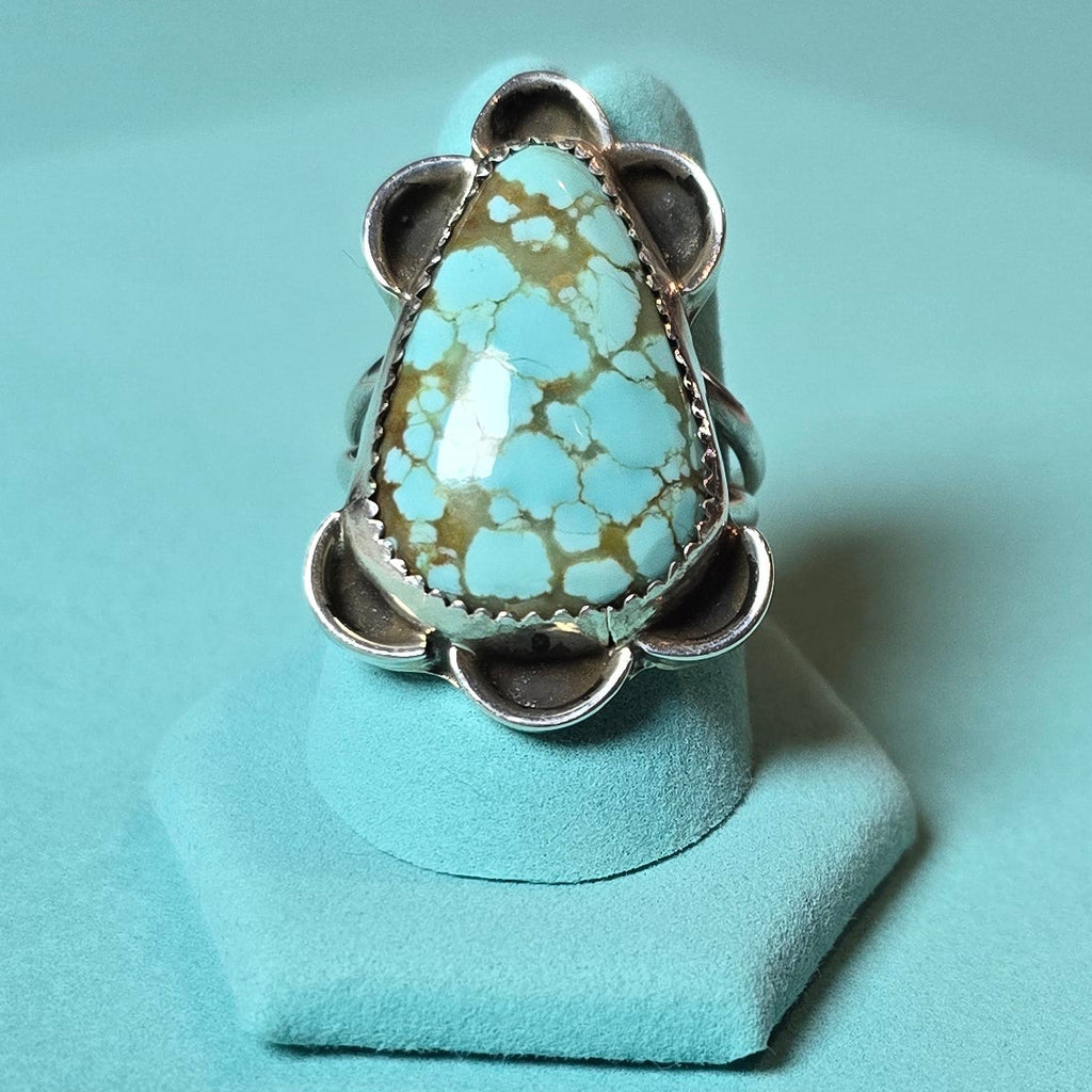 Calvin Tom Mine #8 Turquoise & Sterling Ring Size 9