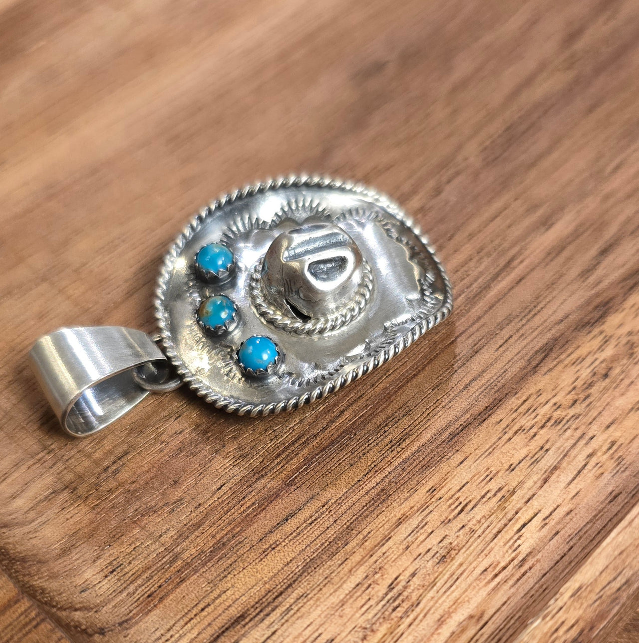 Bobby Platero Kingman Turquoise & Sterling Cowboy Hat Pendant