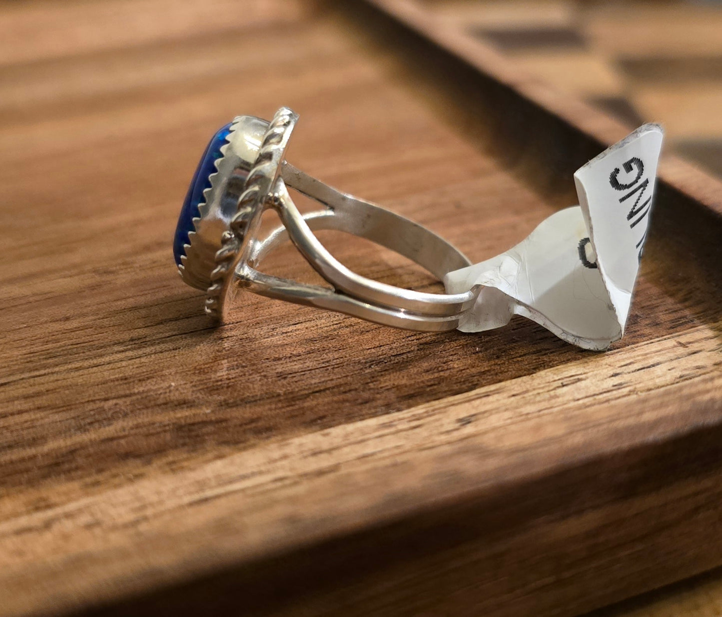 Man Made Blue Opal and Sterling Ring Size 7