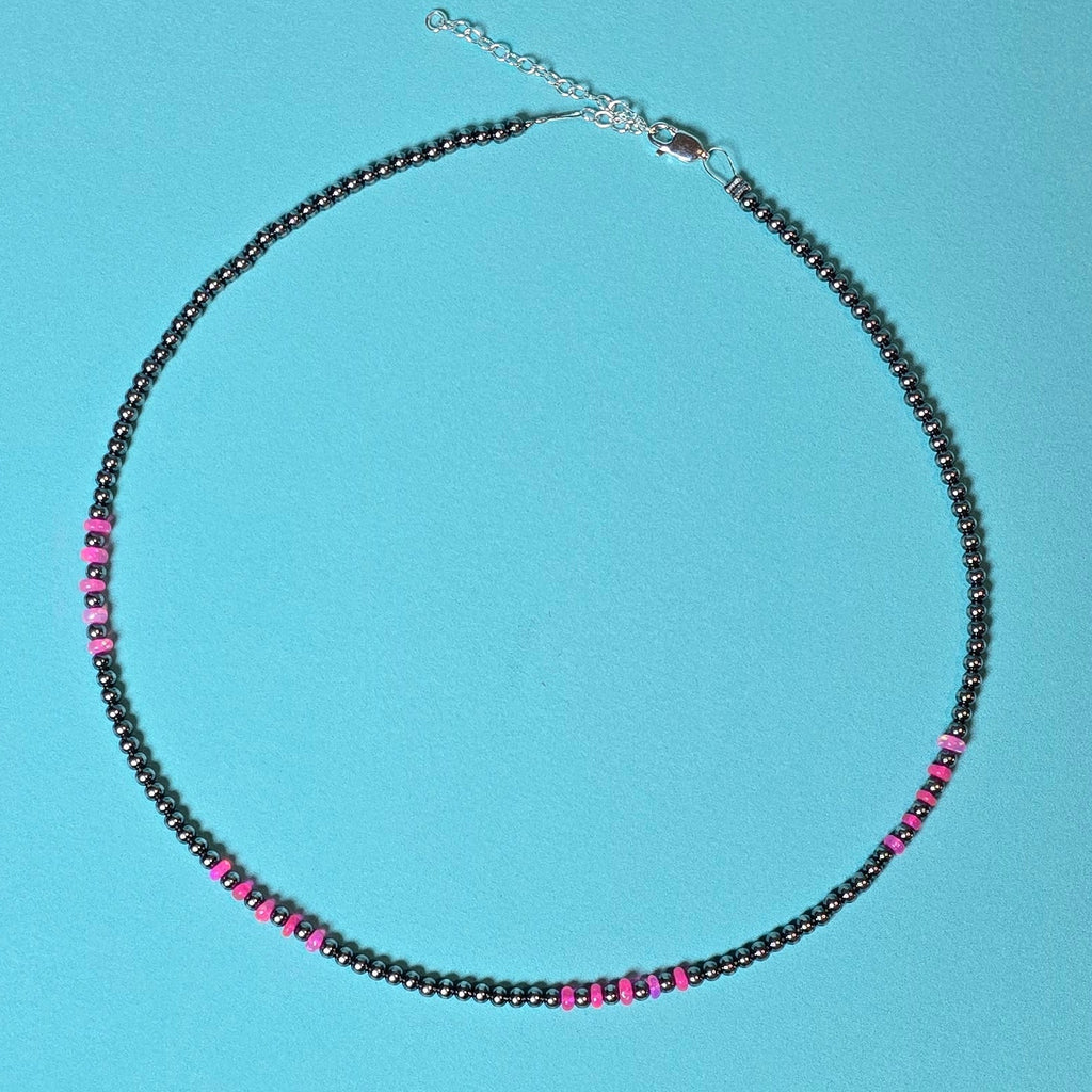 Pink Ethiopian Opal & Sterling Pearl Necklace