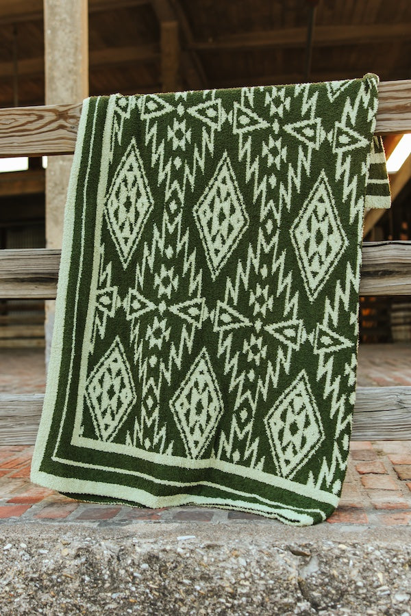 Lucky & Blessed Sage & Ivory Aztec Blanket