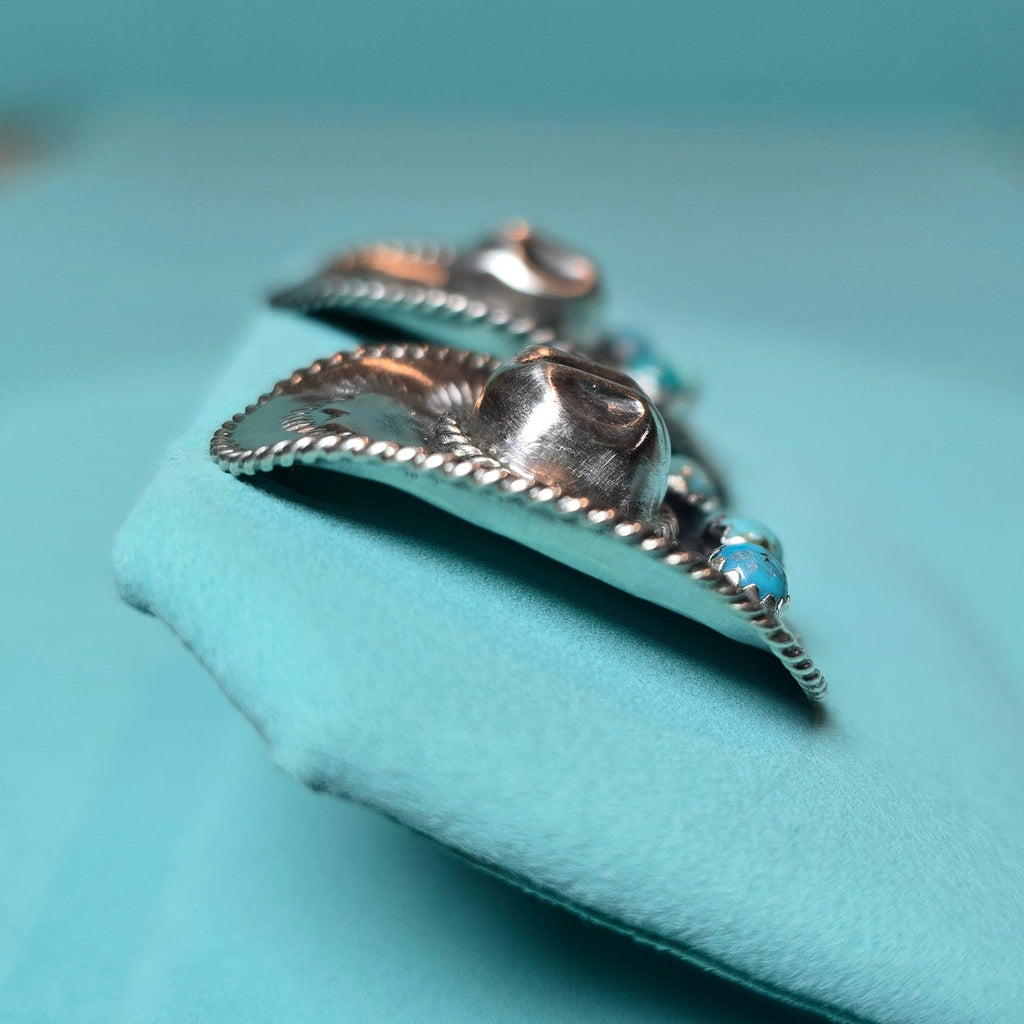 Bobby Platero Kingman Turquoise & Sterling Cowboy Hat Earrings