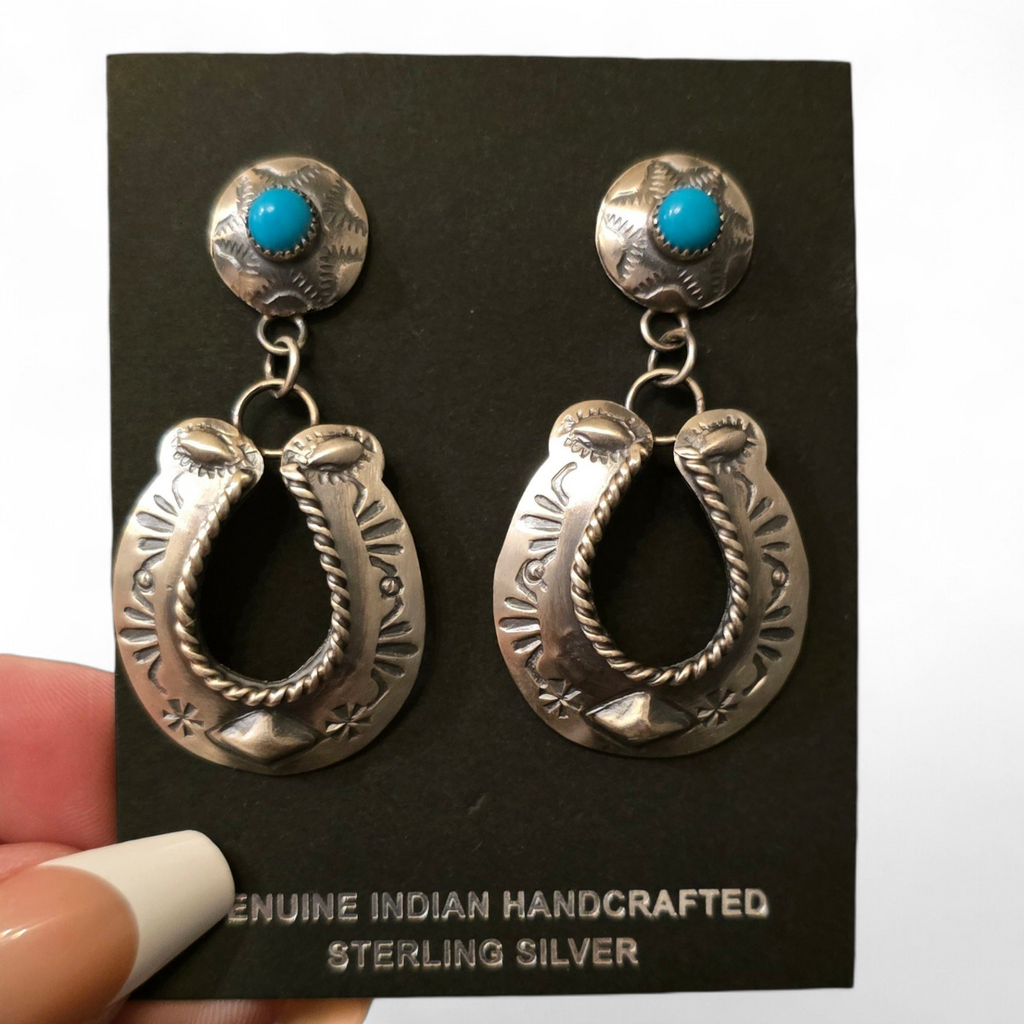 Turquoise Repoussé & Sterling Horseshoe Earrings