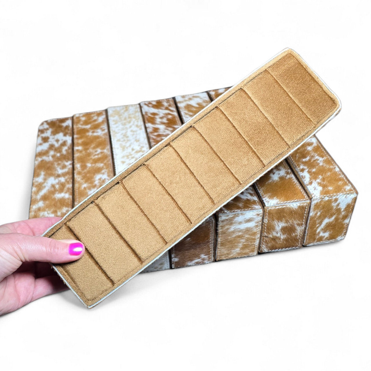 Brown & White Hide & Leather (Bottom) Ring Holder