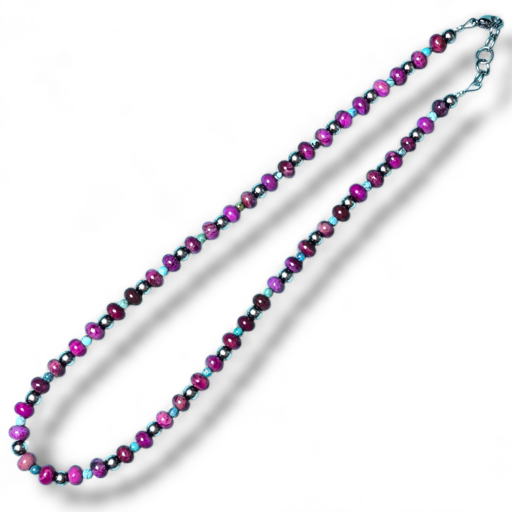 Sterling Pearls, Hubei Turquoise & Ruby Crazy Lace Agate Necklace