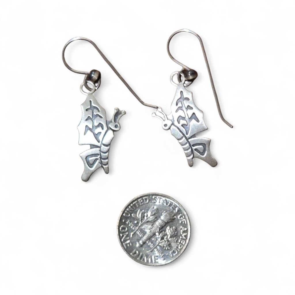 Sterling Butterfly & Sterling Pearl Dangle Earrings