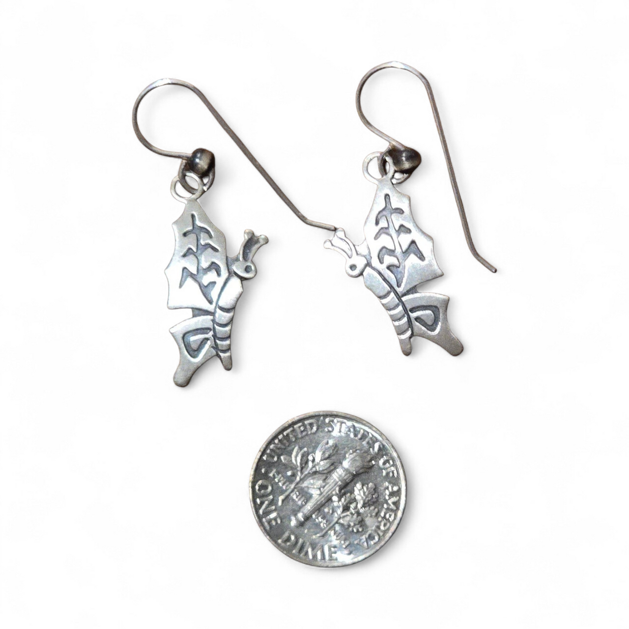 Sterling Butterfly & Sterling Pearl Dangle Earrings