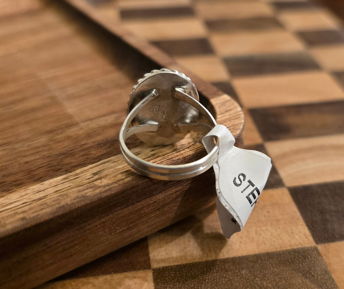 Man Made Blue Opal and Sterling Ring Size 7