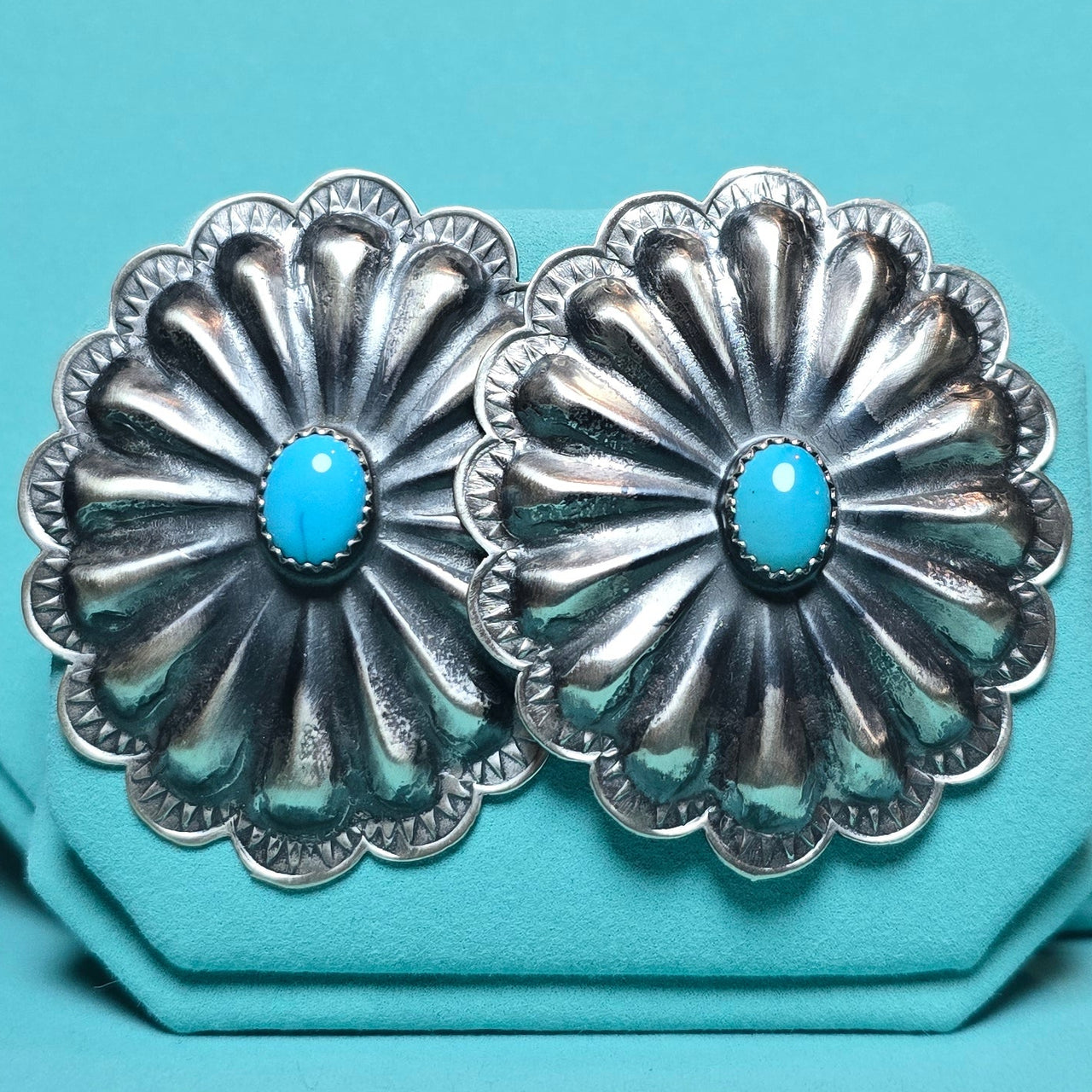 Glen Livingston Sonoran Mountain Turquoise Sterling Silver Repoussé Earrings