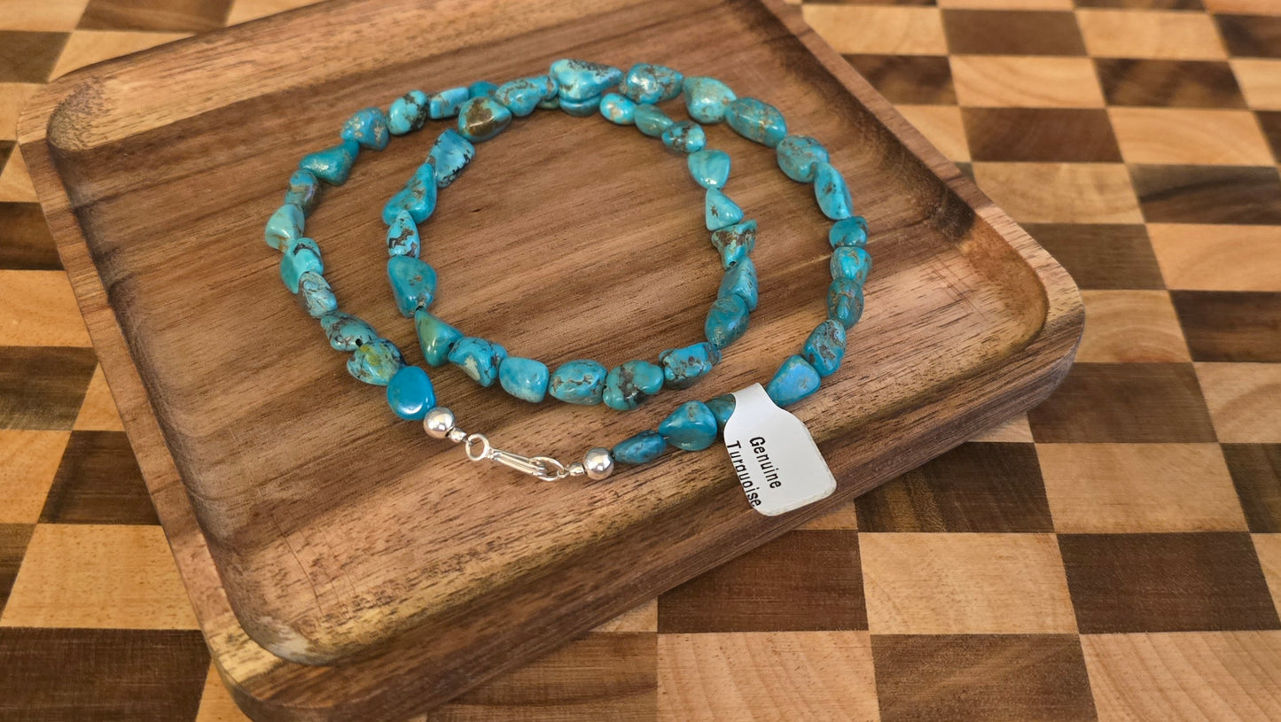 Genuine Turquoise & Sterling Necklace 20 inches