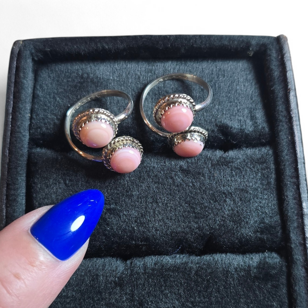 Pink Conch & Sterling Adjustable Rings