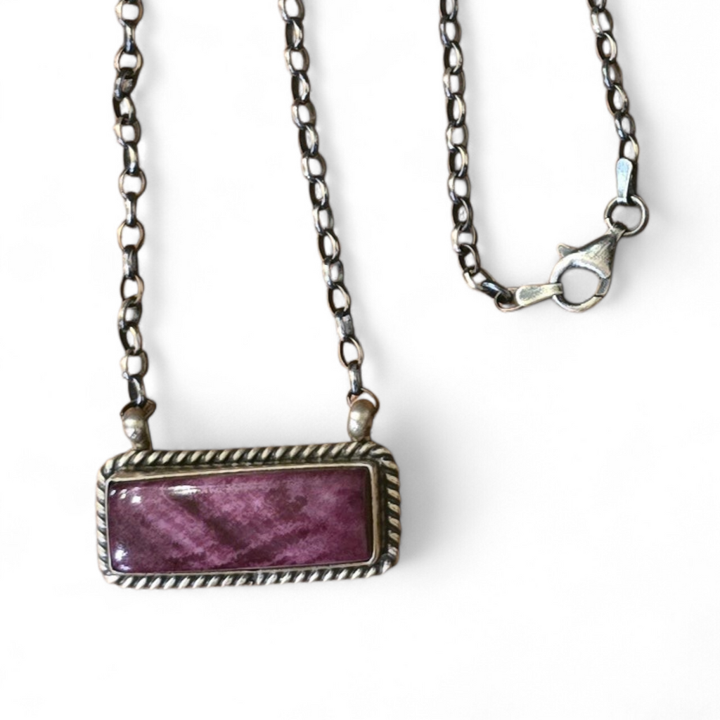 Purple Spiny & Sterling Bar Necklace