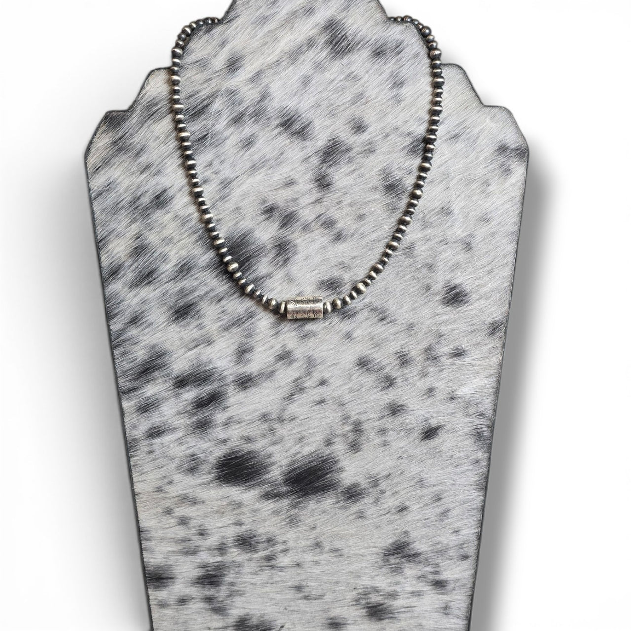 Sterling Barrel Bead Sterling Pearl Necklace