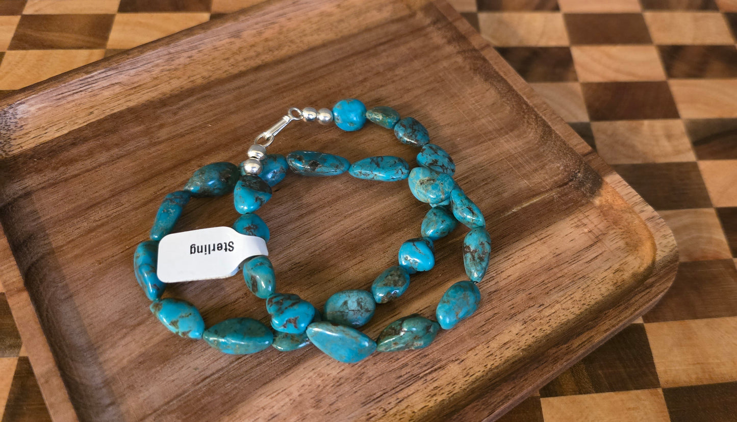 Genuine Turquoise & Sterling Necklace 16 inches