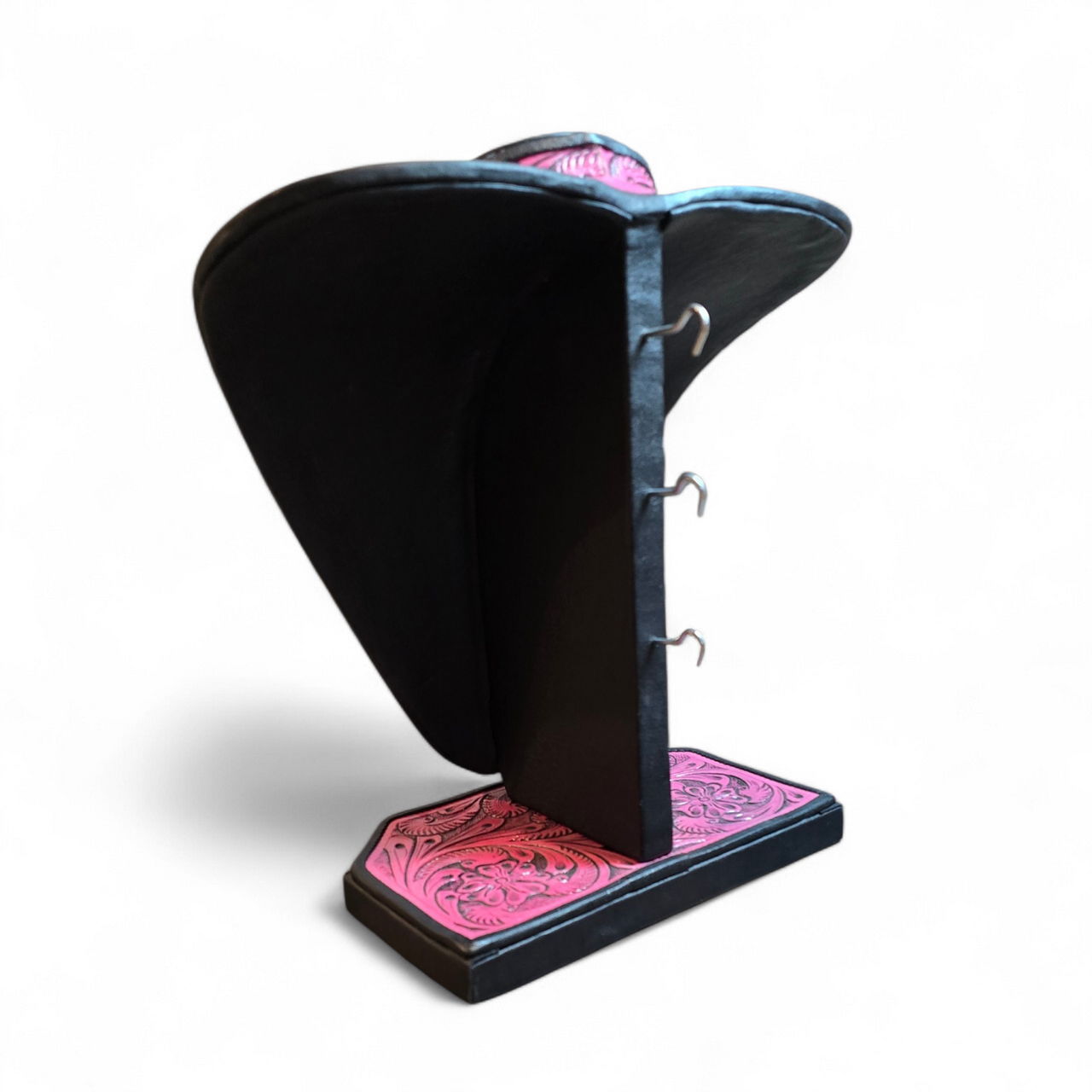 Pink Tooled Leather Necklace Display