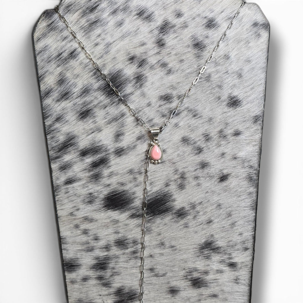 Native Made Pink Conch & Sterling Pendant With Free Stainless Steel Paper Clip Chain