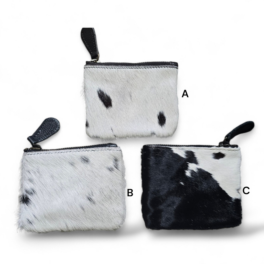 Zip Coin Pouch Black & White Hide