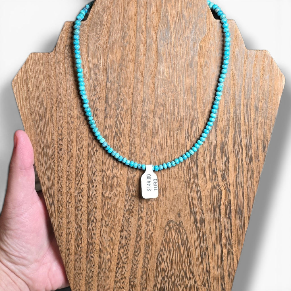 4.5/5mm Kingman Turquoise Rondelles & Sterling Necklace 16 inches