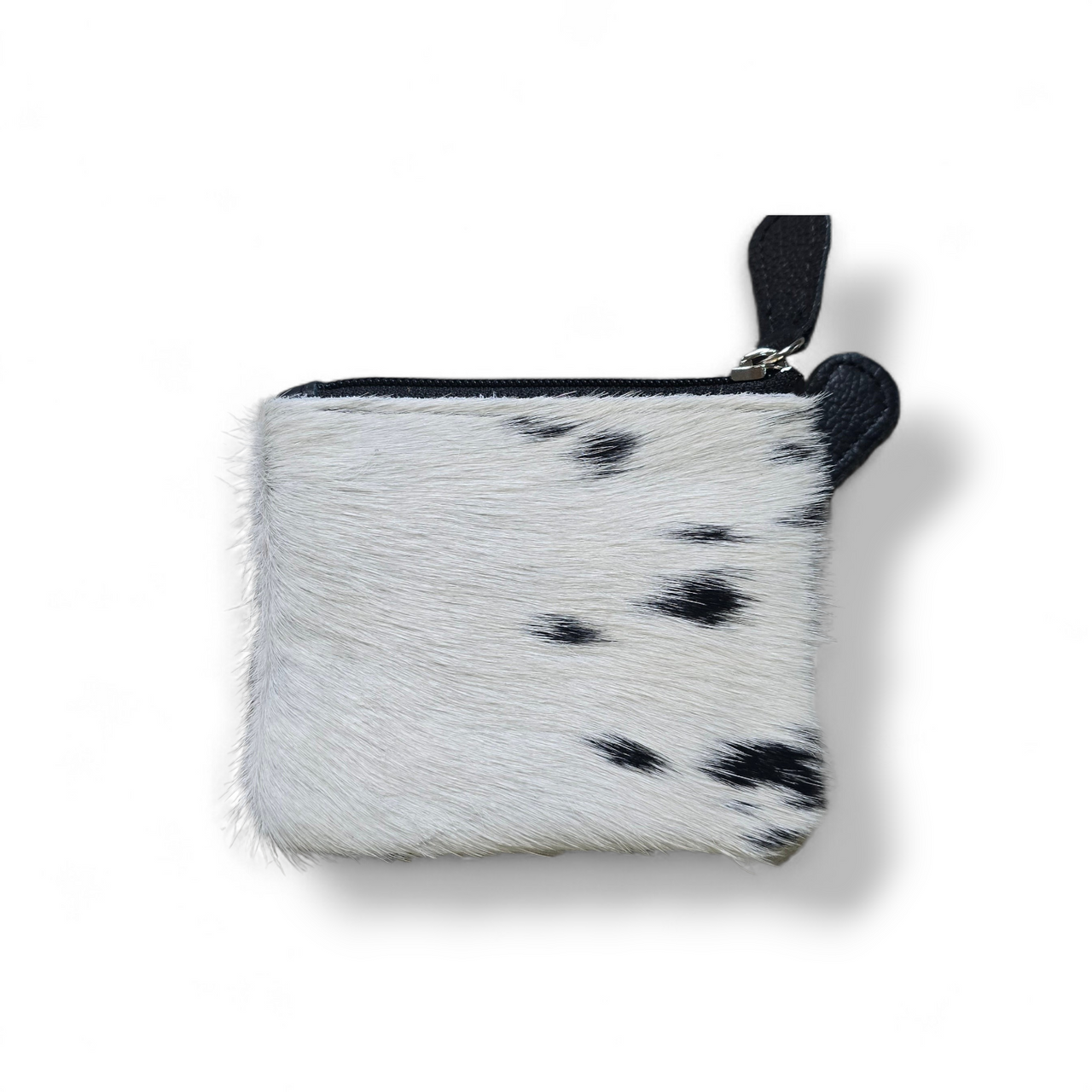 Double Zip Coin Pouch Black & White Hide