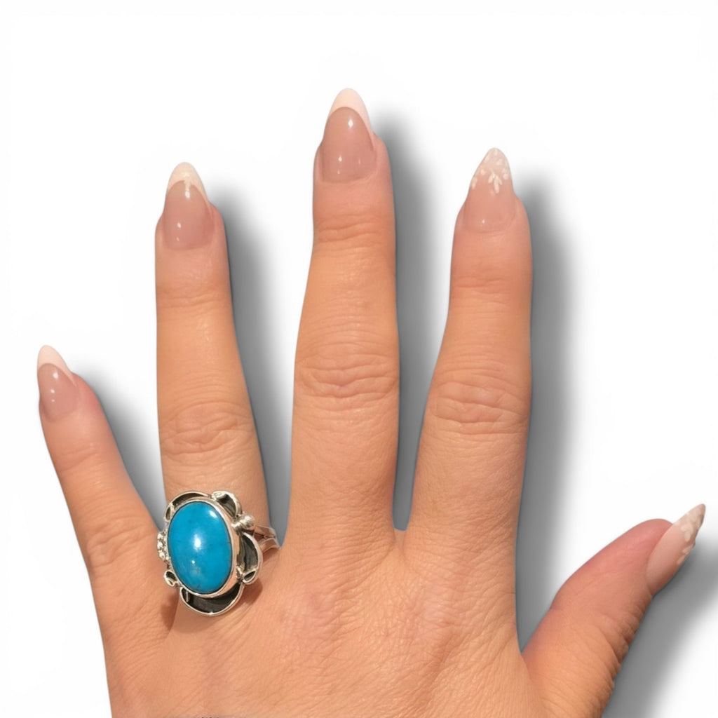 Native Made Kingman Turquoise & Sterling Ring Size 8