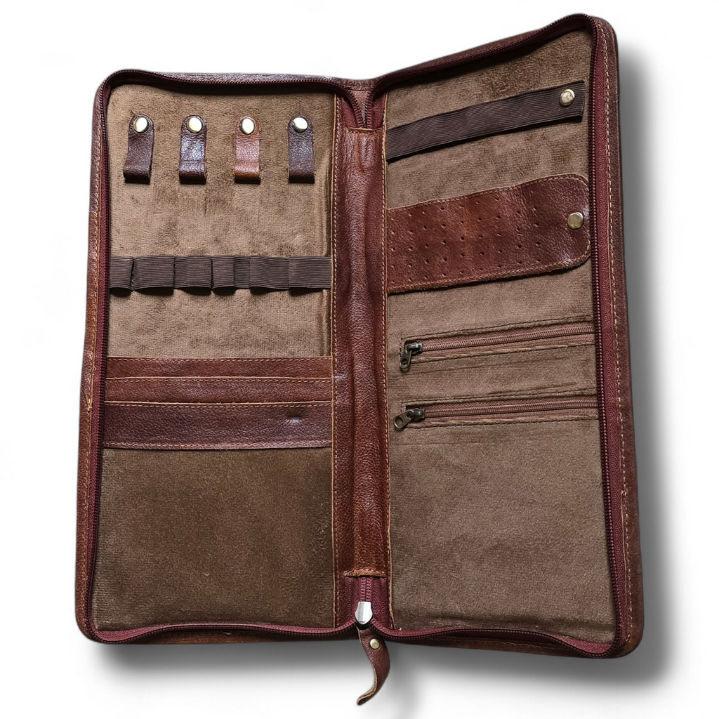 Large Brown/White Hide & Leather Checkered Jewelry Wallet