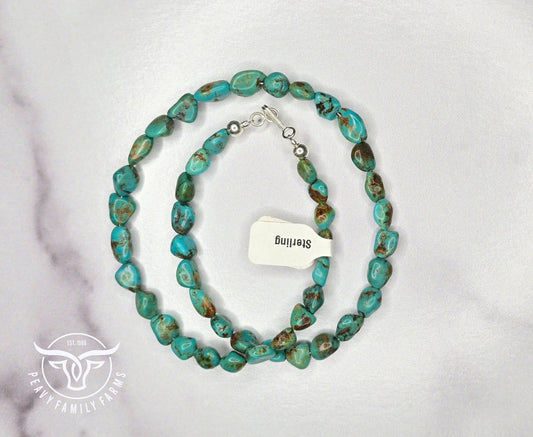Genuine Turquoise & Sterling Necklace 17 inches