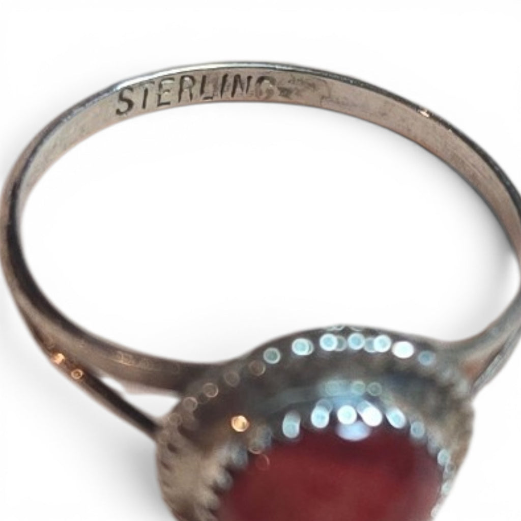 Native Made Red Spiny & Sterling Ring Size 8