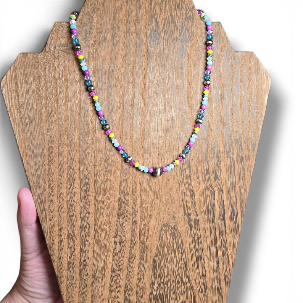 8mm Center Sterling Pearl with 5mm Sterling Pearls Beaded Necklace 15.5 - 17 inches