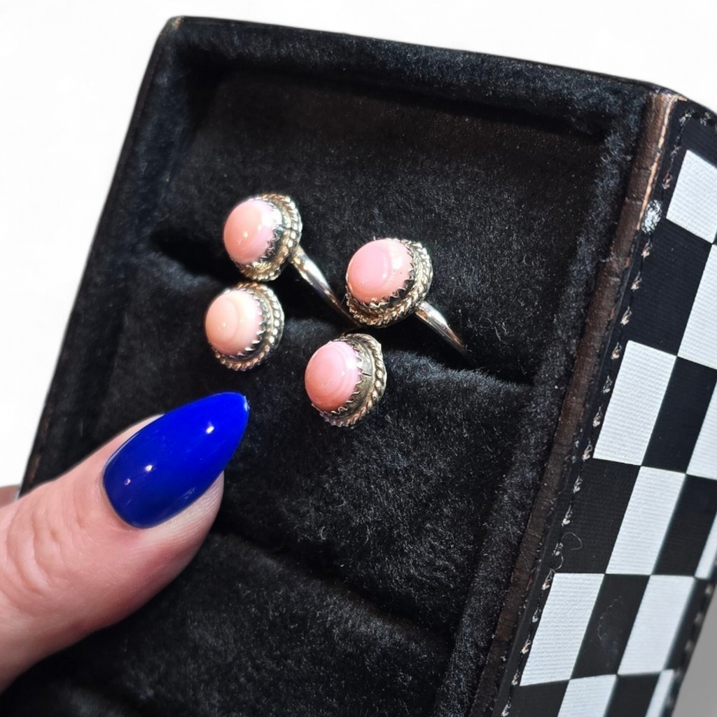 Pink Conch & Sterling Adjustable Rings