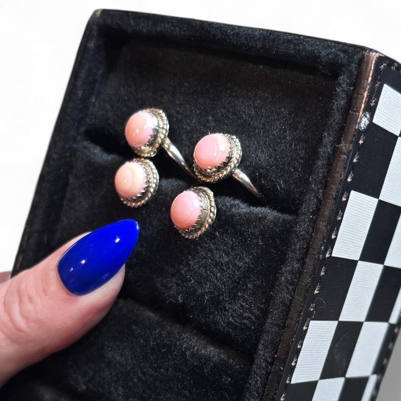 Pink Conch & Sterling Adjustable Rings