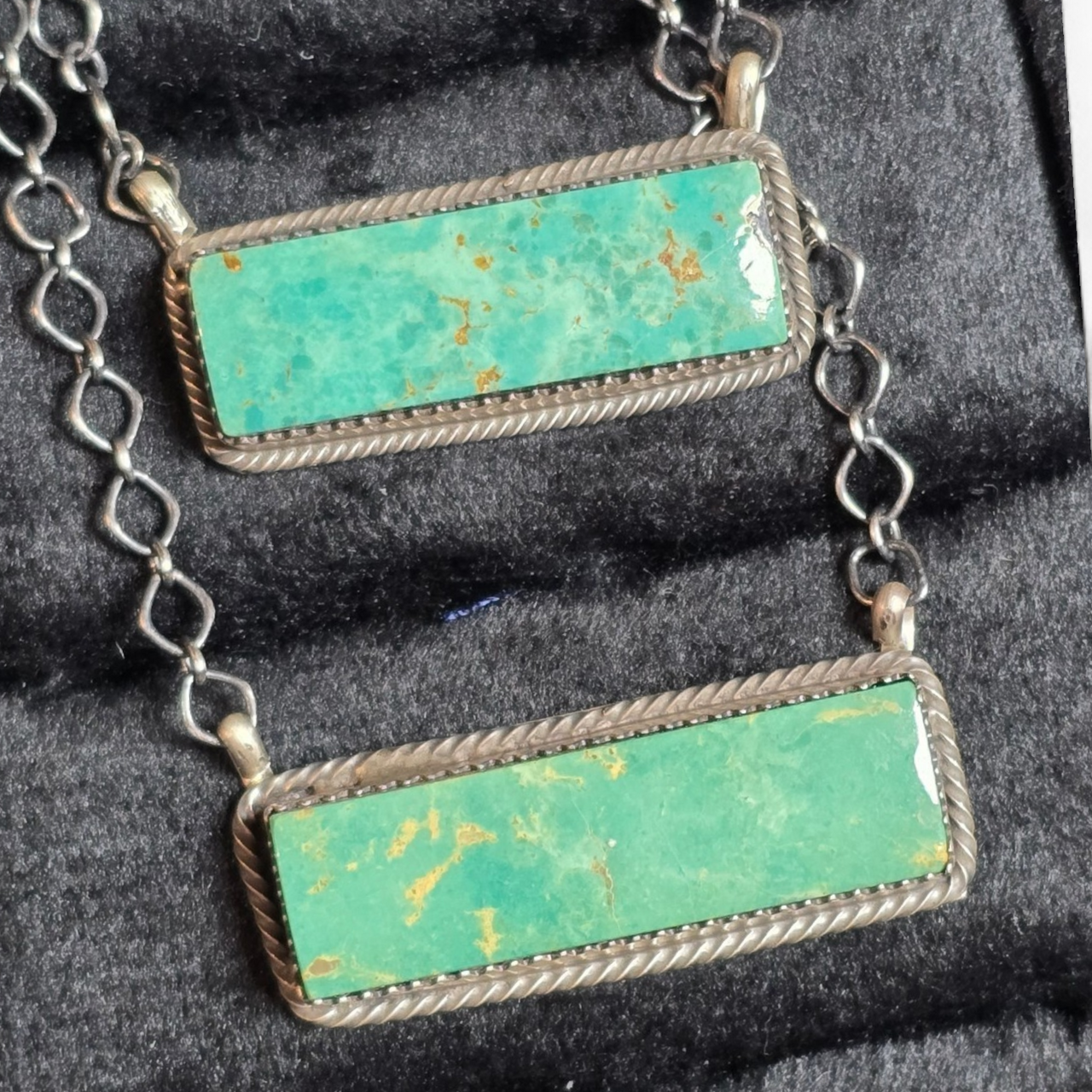 Native Made Kingman Turquoise & Sterling Bar Necklaces