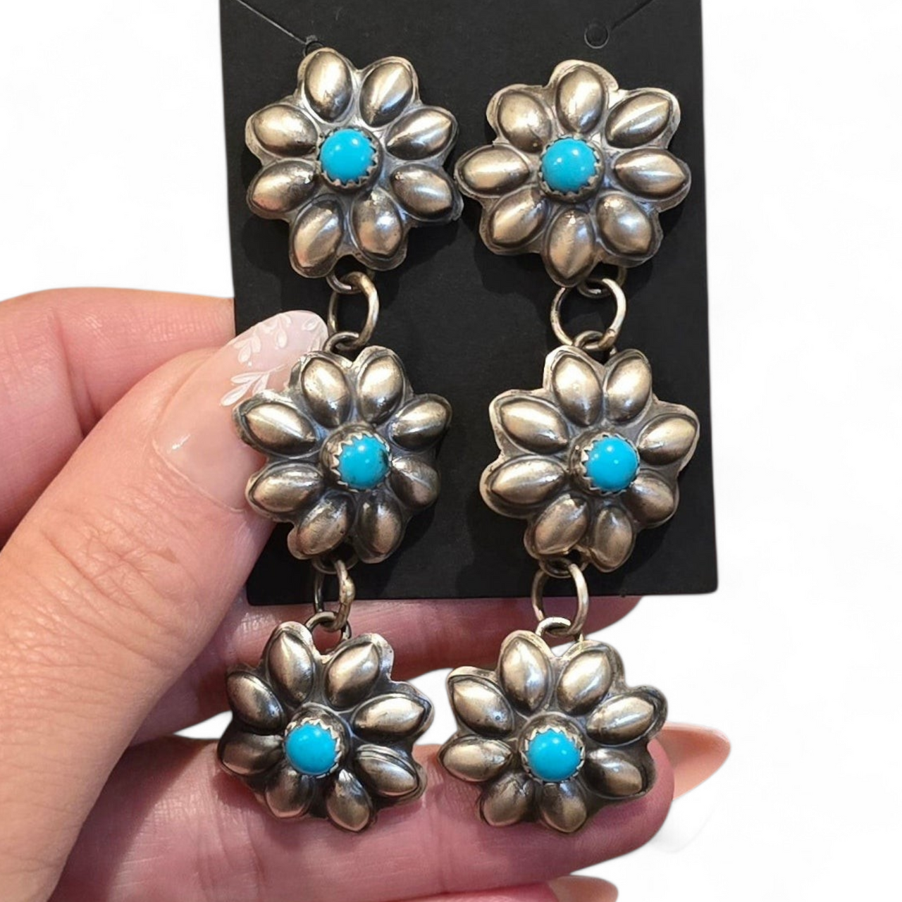 Gabrielle Yazzie Turquoise Repoussé & Sterling Earrings