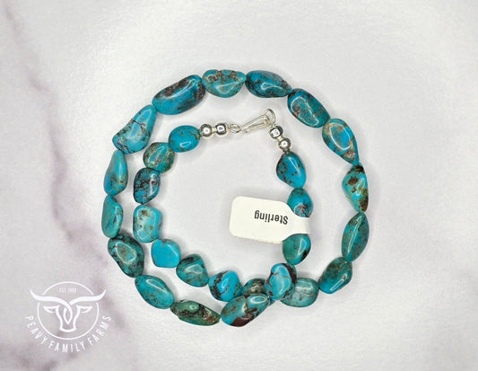 Genuine Turquoise & Sterling Necklace 16 inches
