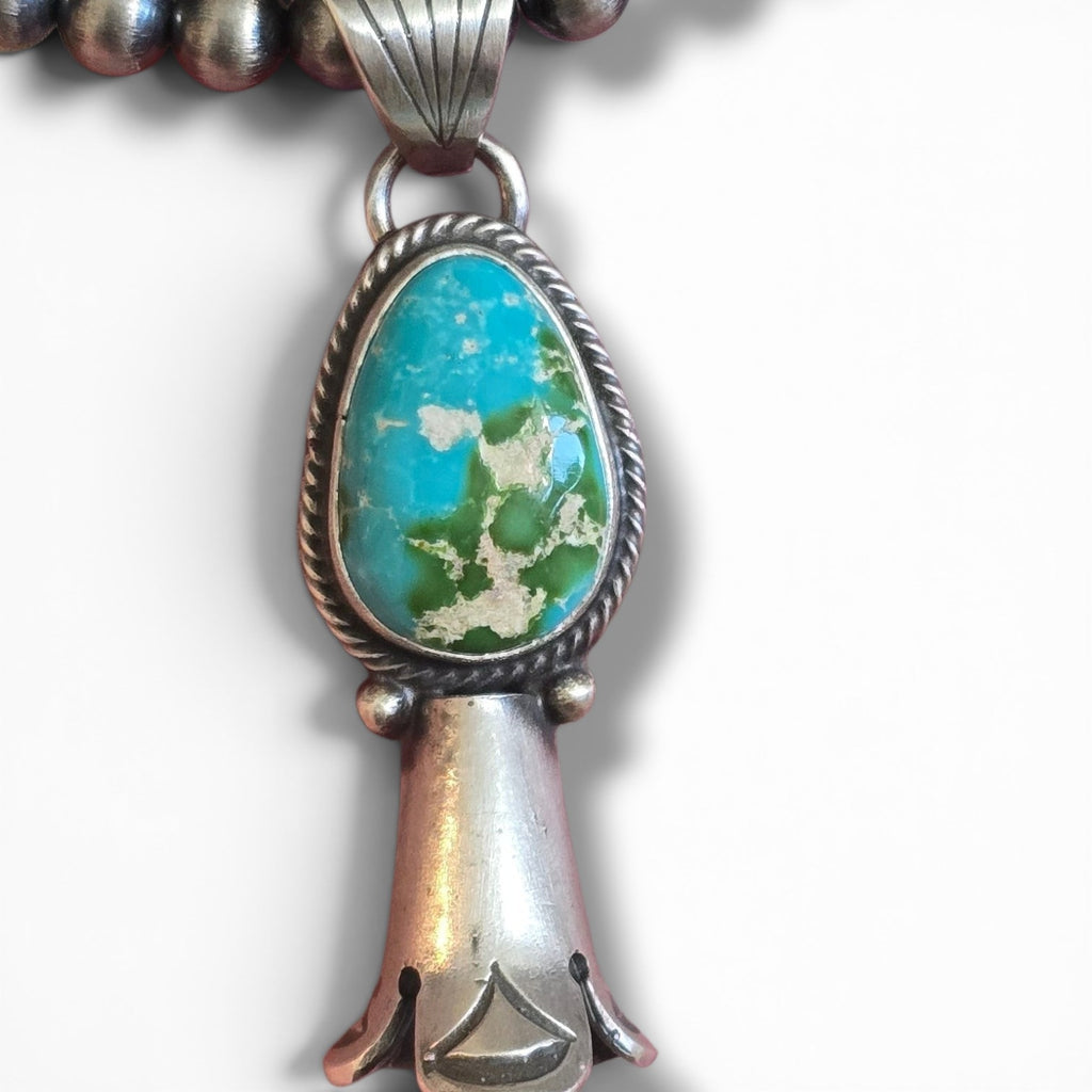 Native Made Sonoran Gold & Sterling Squash Pendant AND 5mm Sterling Pearl Necklace 16 inches